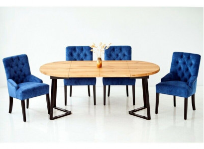 Braun-Blaue Esszimmer Möbel Designer Holz Esstisch mit 6x Polster Chesterfield Stühlen 